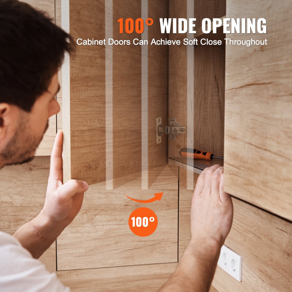 VEVOR Cabinet Hinges, 60 Packs Partial Overlay Kitchen Cabinet Door Hinges, 100 Degree Opening Angel Soft Close Concealed Cupboard Hinges for Framed + Frameless Cabinet Type, with Mounting Screws