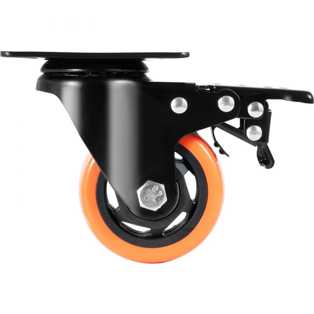 VEVOR Caster Wheels, 3-inch Swivel Plate Casters, Set of 4, with Security A/B Locking No Noise PVC Wheels, Heavy Duty 250 lbs Load Capacity Per Caster, Non-Marking Wheels for Cart Furniture Workbench