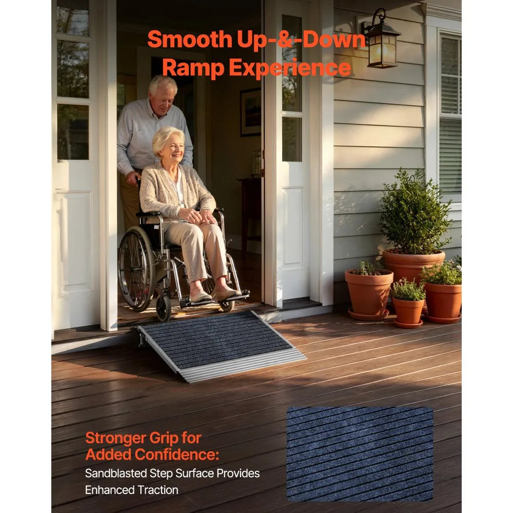 VEVOR Threshold Ramp for Doorways, 24 x 35.8 in, Platform Aluminum Wheelchair Ramp with Adjustable Height, Non-Slip Door Threshold Ramps, 800 lbs Load Capacity, for Home Steps, Wheelchairs, Walkers