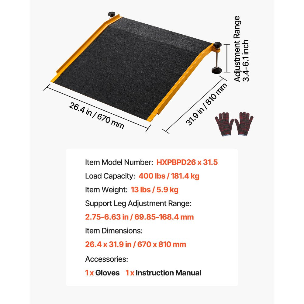 VEVOR Threshold Ramp for Doorways, 26.4 x 31.9 in, Platform Aluminum Wheelchair Ramp with Adjustable Height, Non-Slip Door Threshold Ramps, 400 lbs Load Capacity, for Home Steps, Wheelchairs, Walkers