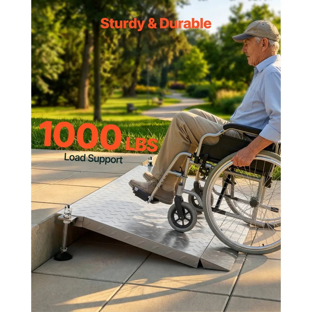 VEVOR Threshold Ramp for Doorways, 42.5 x 23.2 in, Platform Aluminum Wheelchair Ramp with Adjustable Height, Non-Slip Door Threshold Ramps, 1000 lbs Capacity, for Home Steps, Wheelchairs, Walkers