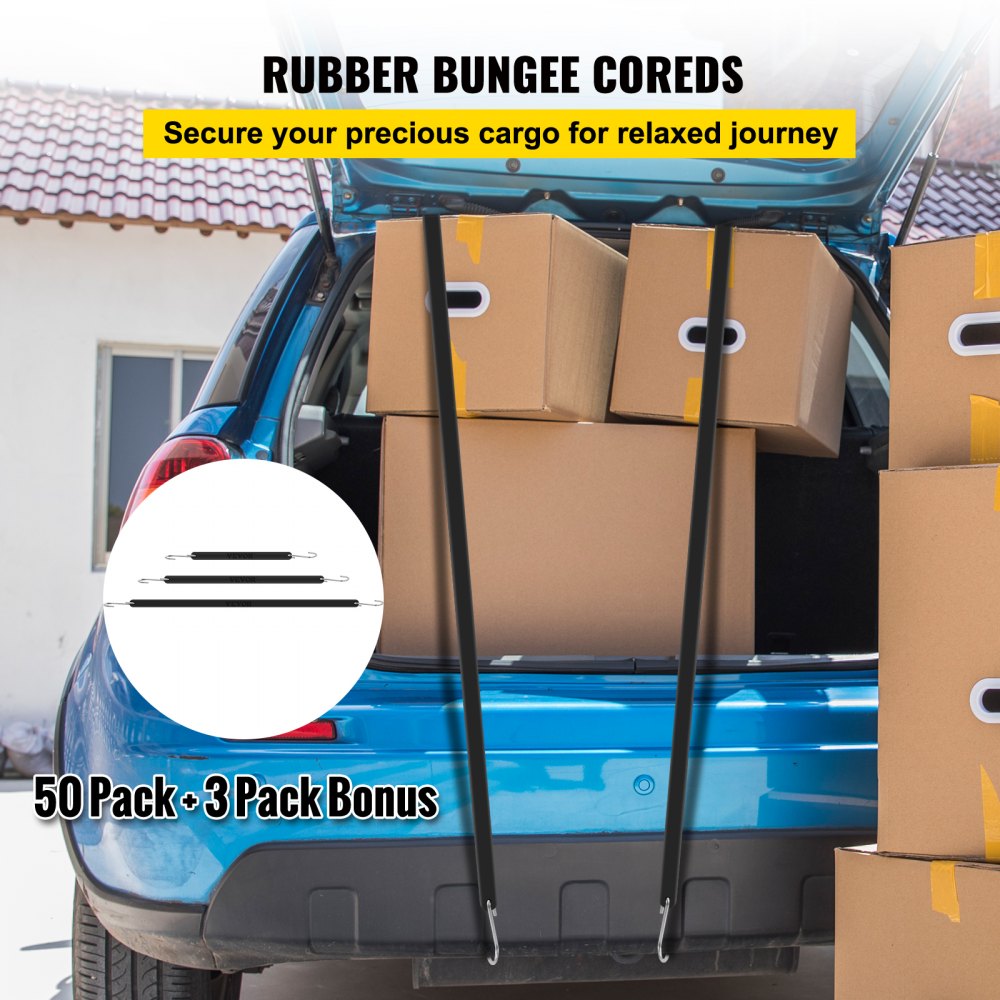 VEVOR Rubber Bungee Cords, 11 Pack 9\", 21 Pack 15\", 21 Pack 21\", Natural Rubber Tie Down Straps with S Hooks, Heavy Duty Assorted Sizes Outdoor Tarp Straps for Securing Flatbed Trailers, Canvases,