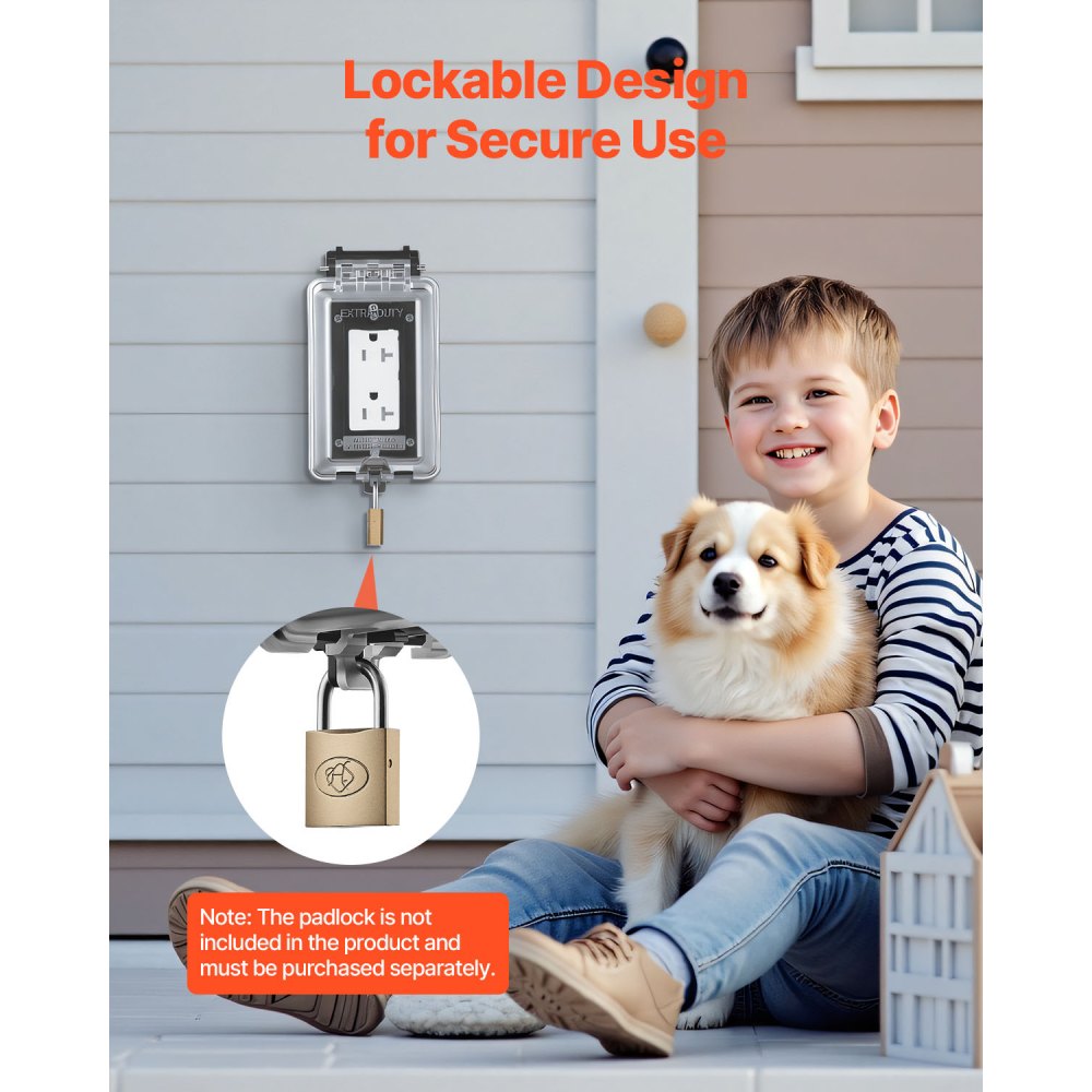 VEVOR Outdoor Outlet Cover, 1-Gang Weatherproof Electrical Outlet Cover with Lockable Design, High-Strength PC Material, 6-in-1 Outside Receptacle Socket, Horizontal/Vertical for Easy Installation