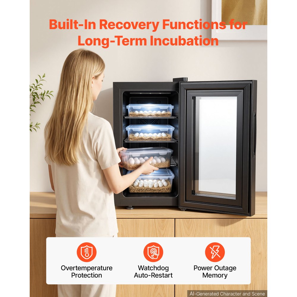 VEVOR Reptile Incubator 23L Digital Egg Incubator with Cooling & Heating, for Small Reptiles Hatching Lizard Snake Turtle Eggs, 50-104°F Temperature Control, LED Display & 3 Detachable Shelves, Black