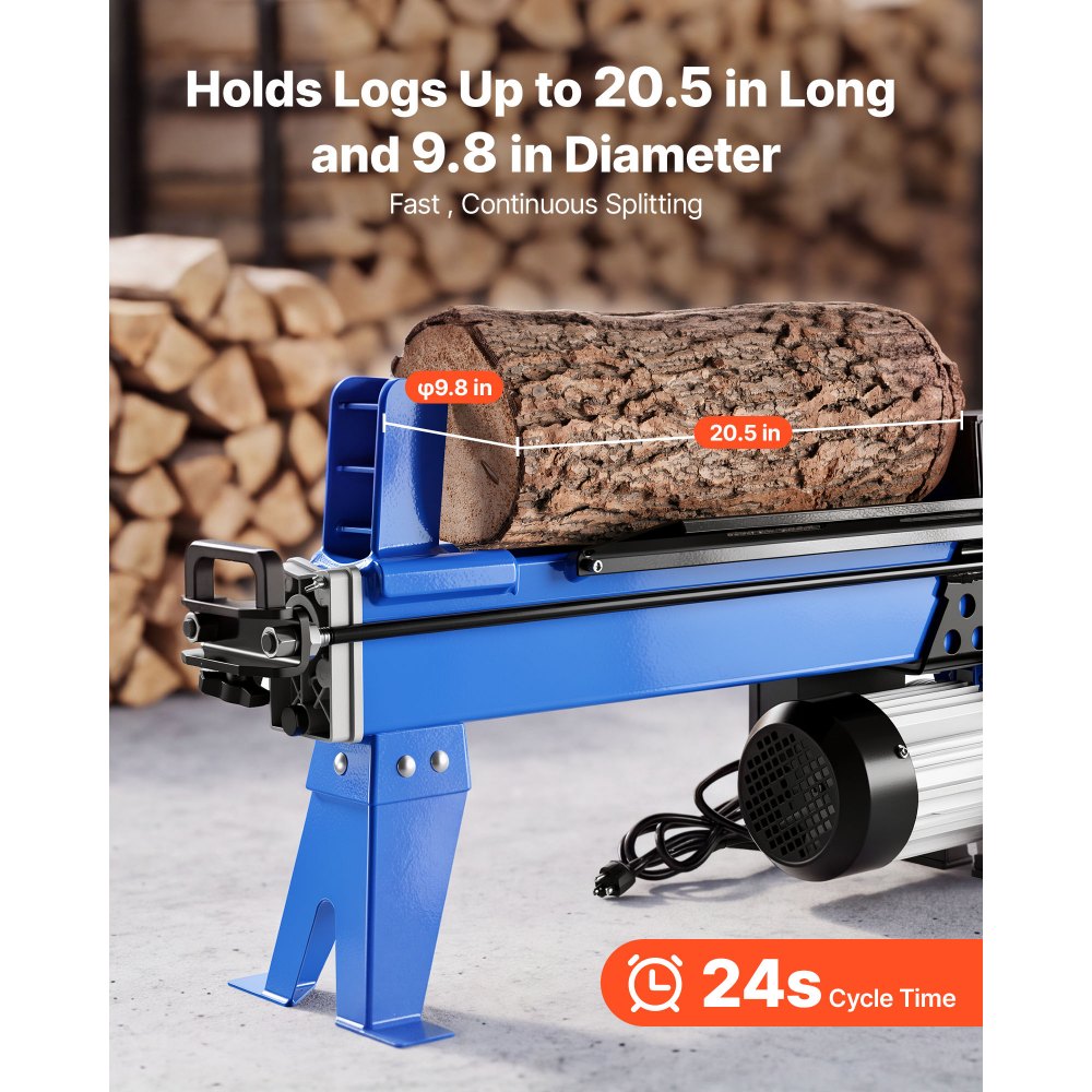 VEVOR Electric Log Splitter 6.5 Ton 15 Amp 1.98 HP Motor Wood Splitter, for Home Yard Forestry Harvesting, Kindling Cutting, 3400 RPM Portable Firewood Splitting Machine with Hydraulic Ram & Wheels