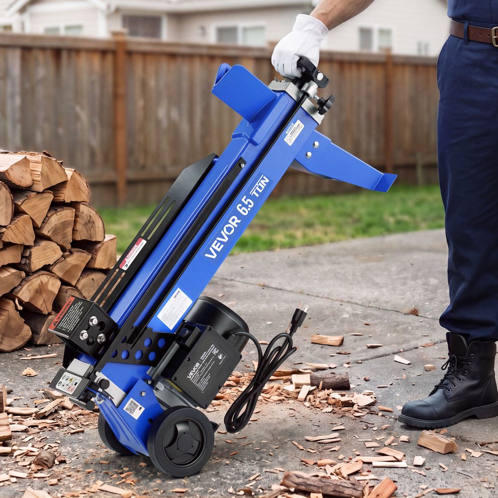 VEVOR Electric Log Splitter 6.5 Ton 15 Amp 1.98 HP Motor Wood Splitter, for Home Yard Forestry Harvesting, Kindling Cutting, 3400 RPM Portable Firewood Splitting Machine with Hydraulic Ram & Wheels