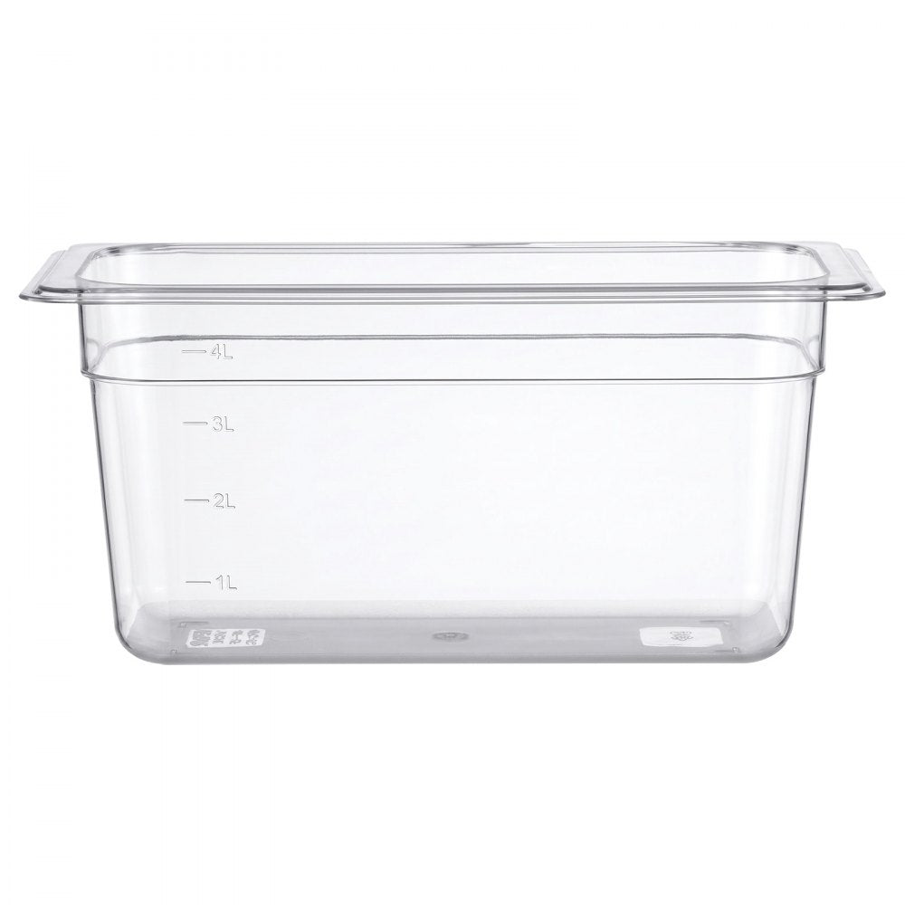 VEVOR 6-Pack Polycarbonate Food Pans, 1/3 Size, 6" Deep, with Lid, Clear, for Restaurants, Buffets and Salad Bars, Commercial Food Storage Containers, Dishwasher Compatible, Stackable, Scale Markings