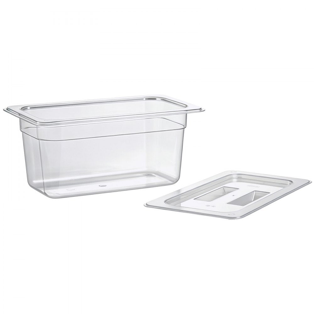 VEVOR 6-Pack Polycarbonate Food Pans, 1/3 Size, 6" Deep, with Lid, Clear, for Restaurants, Buffets and Salad Bars, Commercial Food Storage Containers, Dishwasher Compatible, Stackable, Scale Markings