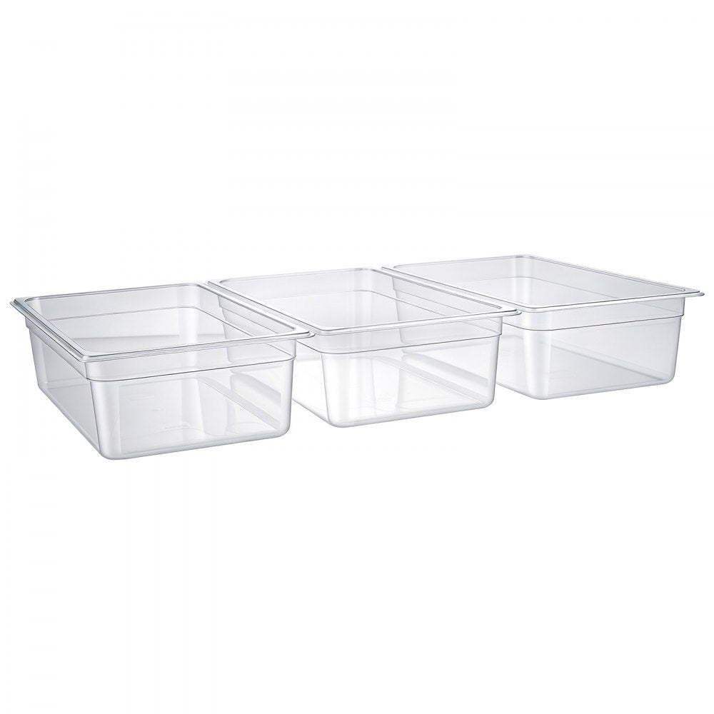 VEVOR 6-Pack Polycarbonate Food Pans, Full Size, 6" Deep, Clear, Prep Table for Restaurants, Buffets, Salad Bars, Commercial Food Storage Containers, Dishwasher Compatible, Stackable, Scale Markings