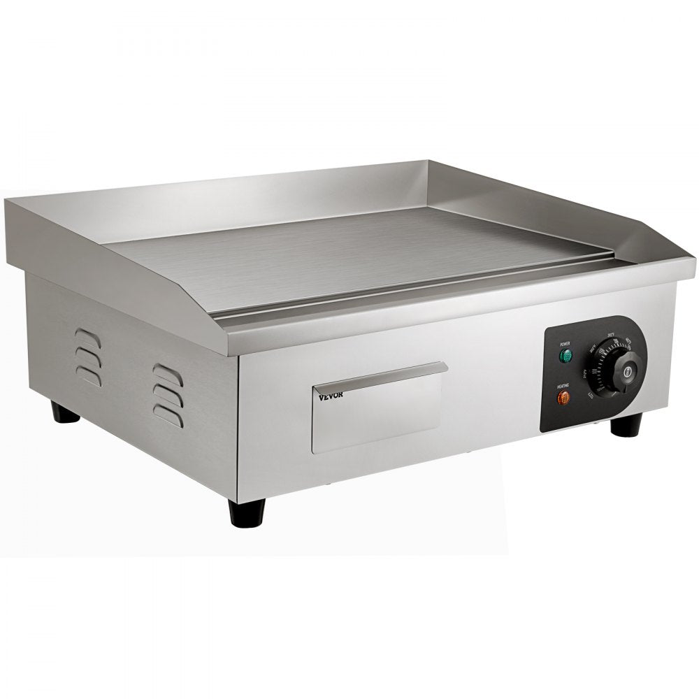 VEVOR Commercial Electric Griddle, 21", 1600W Countertop Flat Top Grill, Stainless Steel Teppanyaki Grill with Non Stick Iron Cooking Plate, 122-572℉ Adjustable Temp Control 2 Shovels & Brushes, 110V