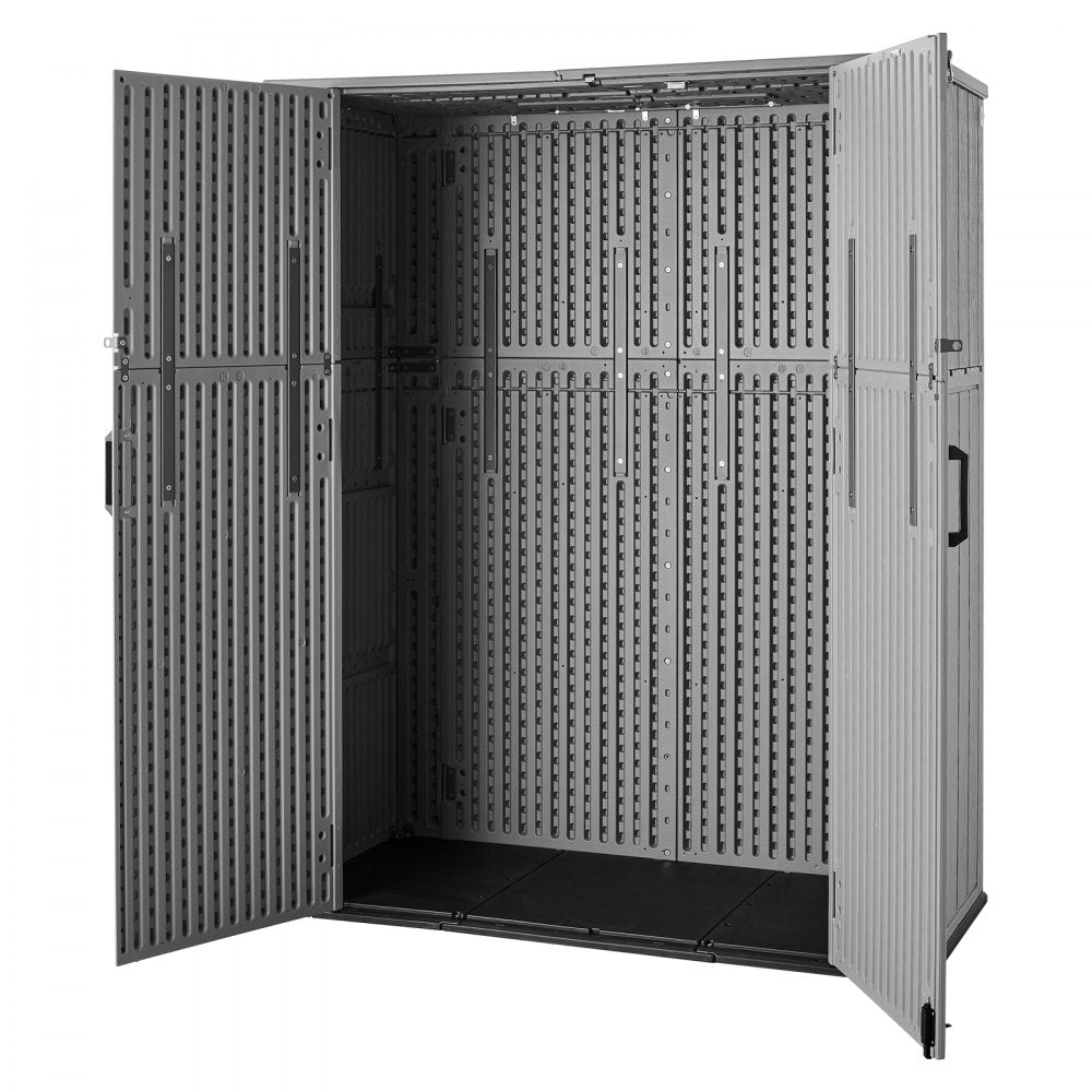 VEVOR Outdoor Storage Shed 59 Cu Ft Vertical Resin Storage Cabinet Gray, for Garage, Backyard Patio Accessories and Garden Tools, Waterproof Outside Lawn Mower Shed with Lockable Doors and Floor