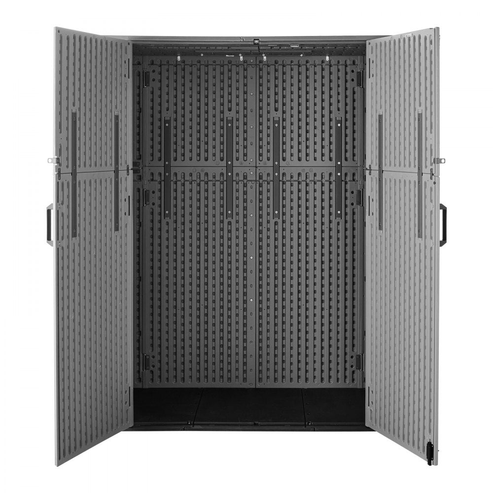 VEVOR Outdoor Storage Shed 59 Cu Ft Vertical Resin Storage Cabinet Gray, for Garage, Backyard Patio Accessories and Garden Tools, Waterproof Outside Lawn Mower Shed with Lockable Doors and Floor