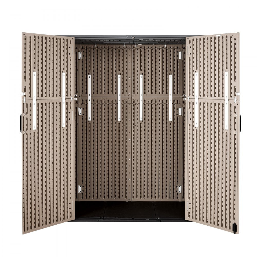 VEVOR Outdoor Storage Shed 59 Cu Ft Vertical Resin Storage Cabinet Brown, for Garage, Backyard Patio Accessories and Garden Tools, Waterproof Outside Lawn Mower Shed with Lockable Doors and Floor