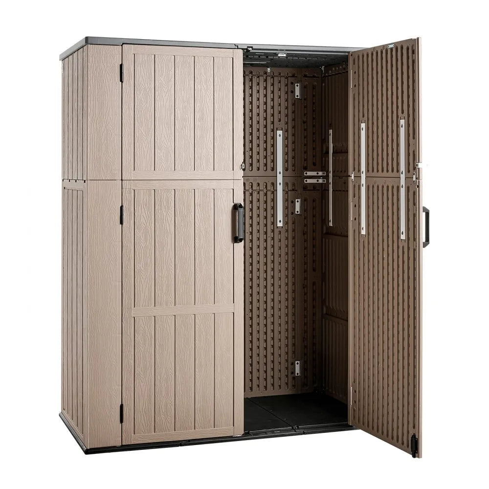 VEVOR Outdoor Storage Shed 59 Cu Ft Vertical Resin Storage Cabinet Brown, for Garage, Backyard Patio Accessories and Garden Tools, Waterproof Outside Lawn Mower Shed with Lockable Doors and Floor
