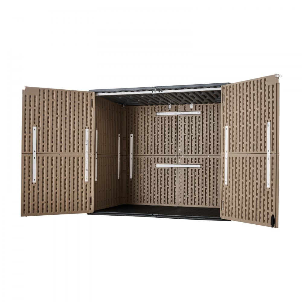 VEVOR Outdoor Storage Shed 48 Cu Ft Horizontal Resin Storage Cabinet Brown, for Garage, Backyard Patio Accessories and Garden Tools, Waterproof Outside Lawn Mower Shed with Lockable Doors and Floor