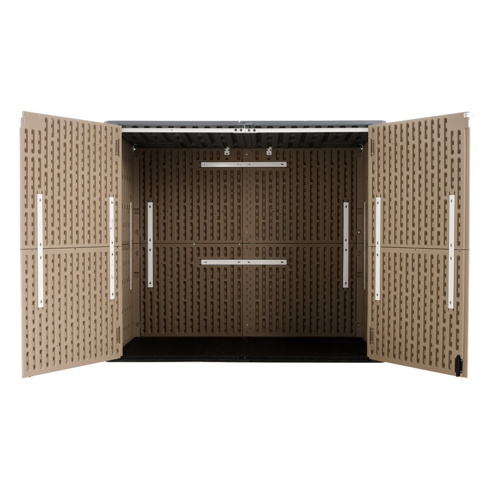 VEVOR Outdoor Storage Shed 48 Cu Ft Horizontal Resin Storage Cabinet Brown, for Garage, Backyard Patio Accessories and Garden Tools, Waterproof Outside Lawn Mower Shed with Lockable Doors and Floor