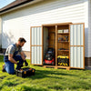 VEVOR Outdoor Storage Shed, 46.06" x 62.99" Wood & Metal Garden Tool Shed with Lockable Doors & Sloped Roof, Waterproof Outside Storage Cabinet with Shelves/Floor for Backyard Patio Lawn, Black/Brown