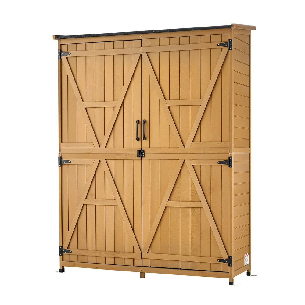 VEVOR Outdoor Storage Shed, 49.41" x 63.98" Wood Garden Tool Shed with Lockable Doors & Sloped Roof, Waterproof Outside Storage Cabinet with Shelves & Floor Included for Backyard Patio Lawn, Brown