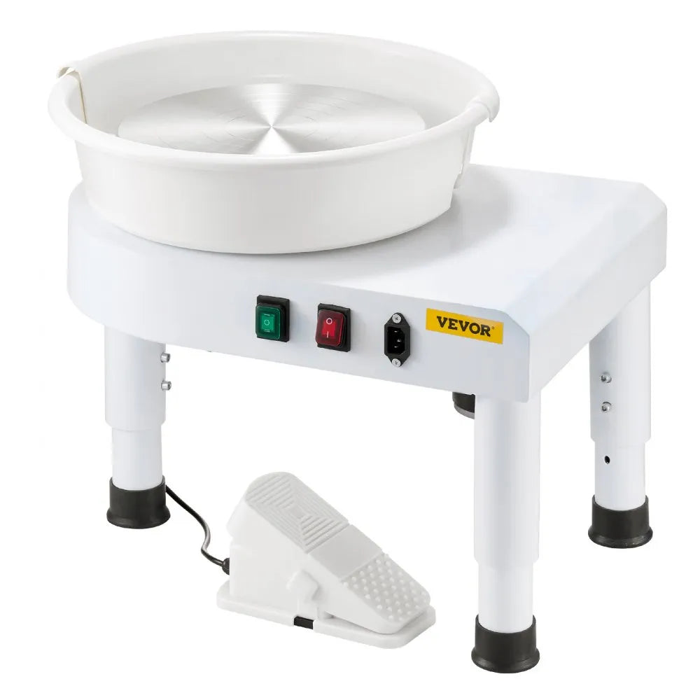 VEVOR Pottery Wheel, 11 in Ceramic Wheel Forming Machine, 60-300 RPM Adjustable Speed with Foot Pedal Control, Detachable Basin, Adjustable Lift Leg, Complete Accessories for Home Pottery, DIY, White