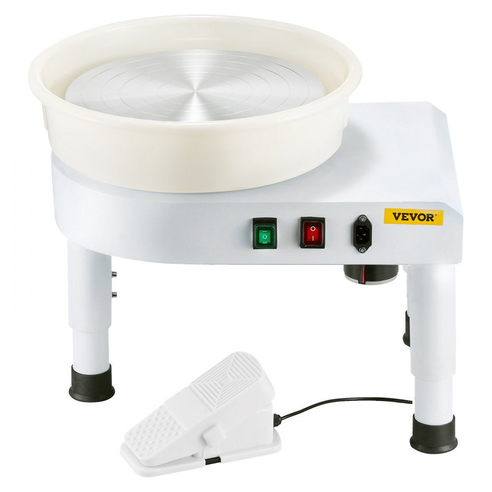 VEVOR Pottery Wheel, 14 in Ceramic Wheel Forming Machine, 60-300 RPM Speed Adjustable Foot Pedal, Adjustable Lift Leg, Detachable Basin, Complete Tool Accessory Kit for Work Art Craft DIY, White