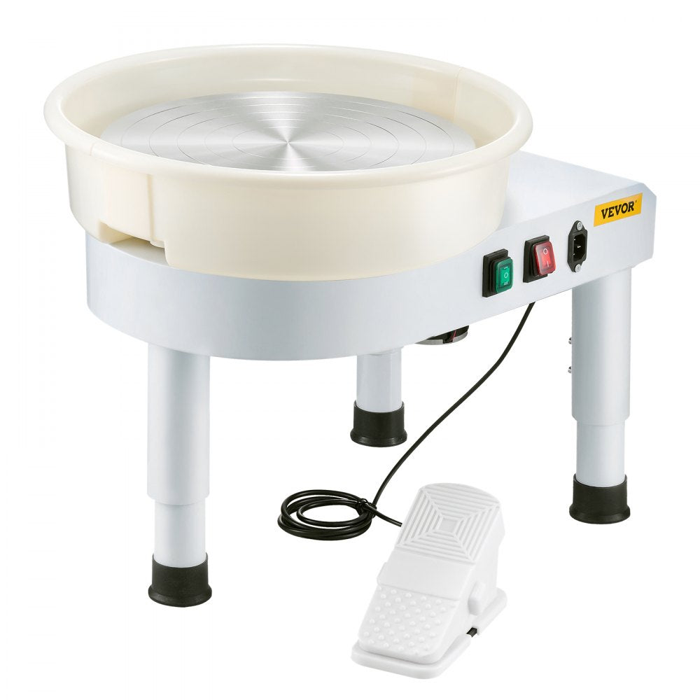 VEVOR Pottery Wheel, 14 in Ceramic Wheel Forming Machine, 60-300 RPM Speed Adjustable Foot Pedal, Adjustable Lift Leg, Detachable Basin, Complete Tool Accessory Kit for Work Art Craft DIY, White