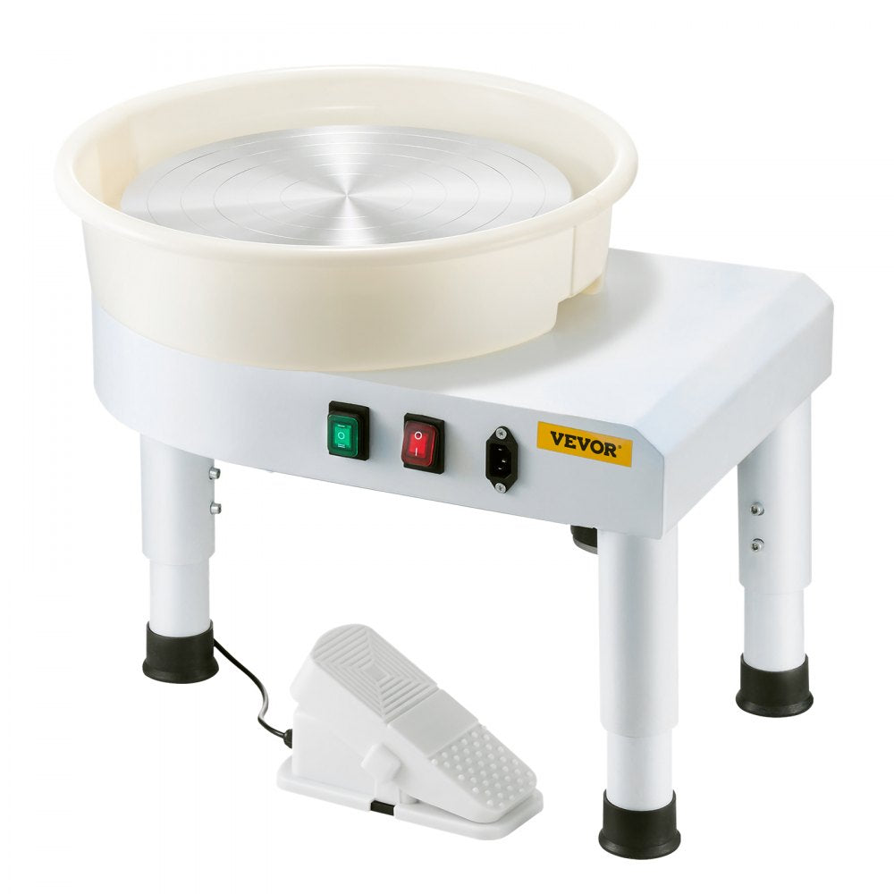 VEVOR Pottery Wheel, 14 in Ceramic Wheel Forming Machine, 60-300 RPM Speed Adjustable Foot Pedal, Adjustable Lift Leg, Detachable Basin, Complete Tool Accessory Kit for Work Art Craft DIY, White