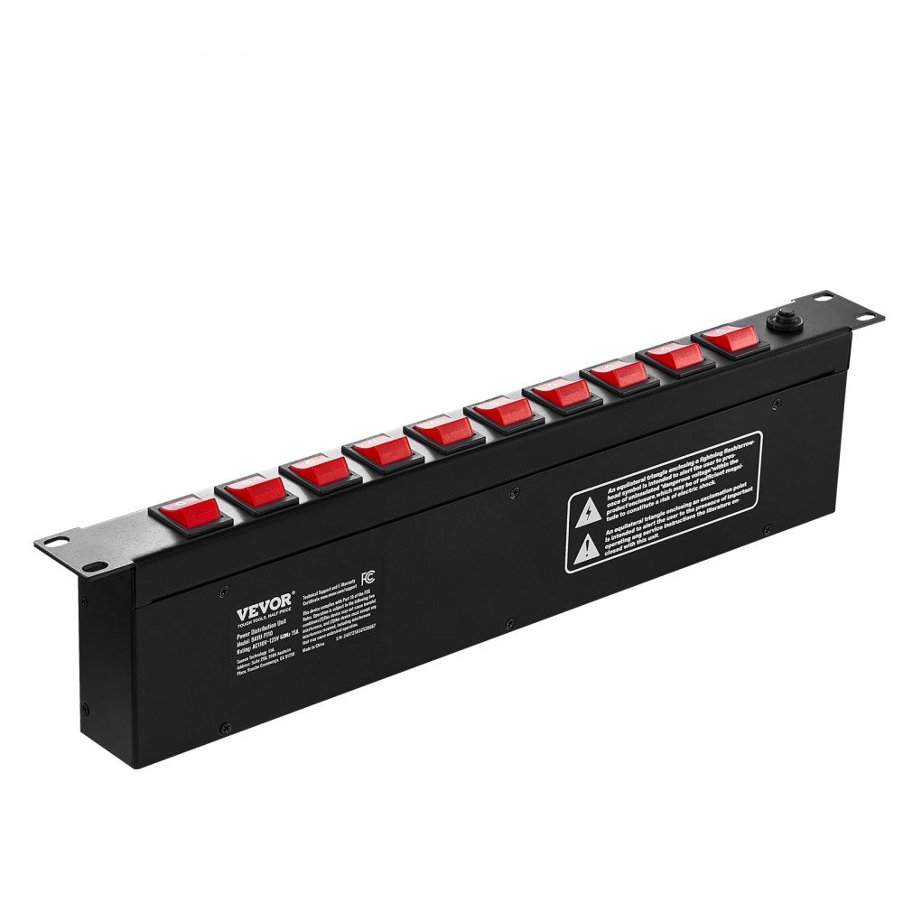 VEVOR 1U PDU, 10 Outlets, Rack Mount Power Strip Fits Standard 19" Server Racks, with Independent Switch Surge Protection & Overload Protection, 110-125V/15A, Ideal for Home and Office