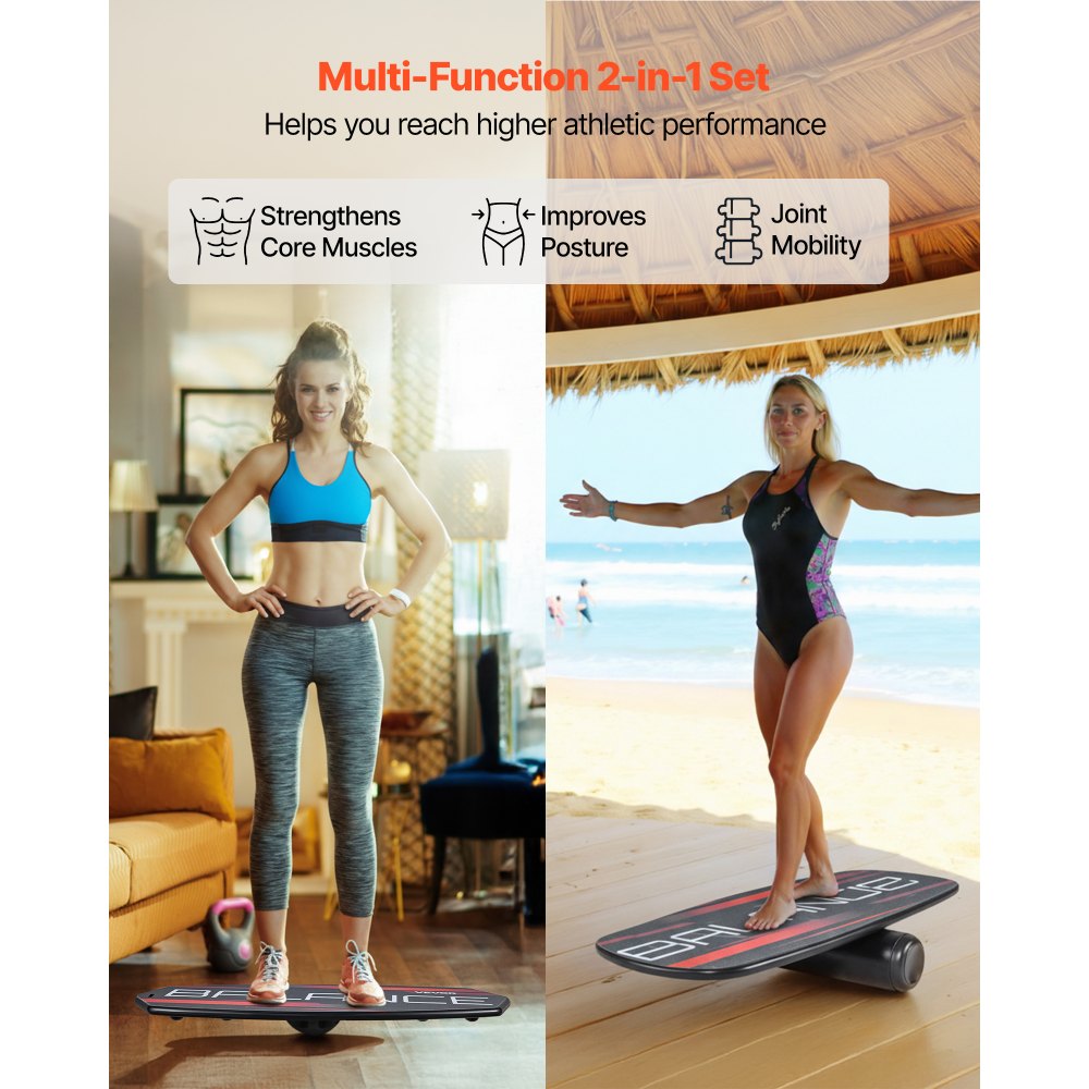 VEVOR Balance Board, 3-Level Height Adjustable Wobble Board Trainer for Adults, Premium Wooden Balance Training Equipment, with Roller, Magnetic Stoppers, Storage Rack, for Core Workouts, Surf Trainer