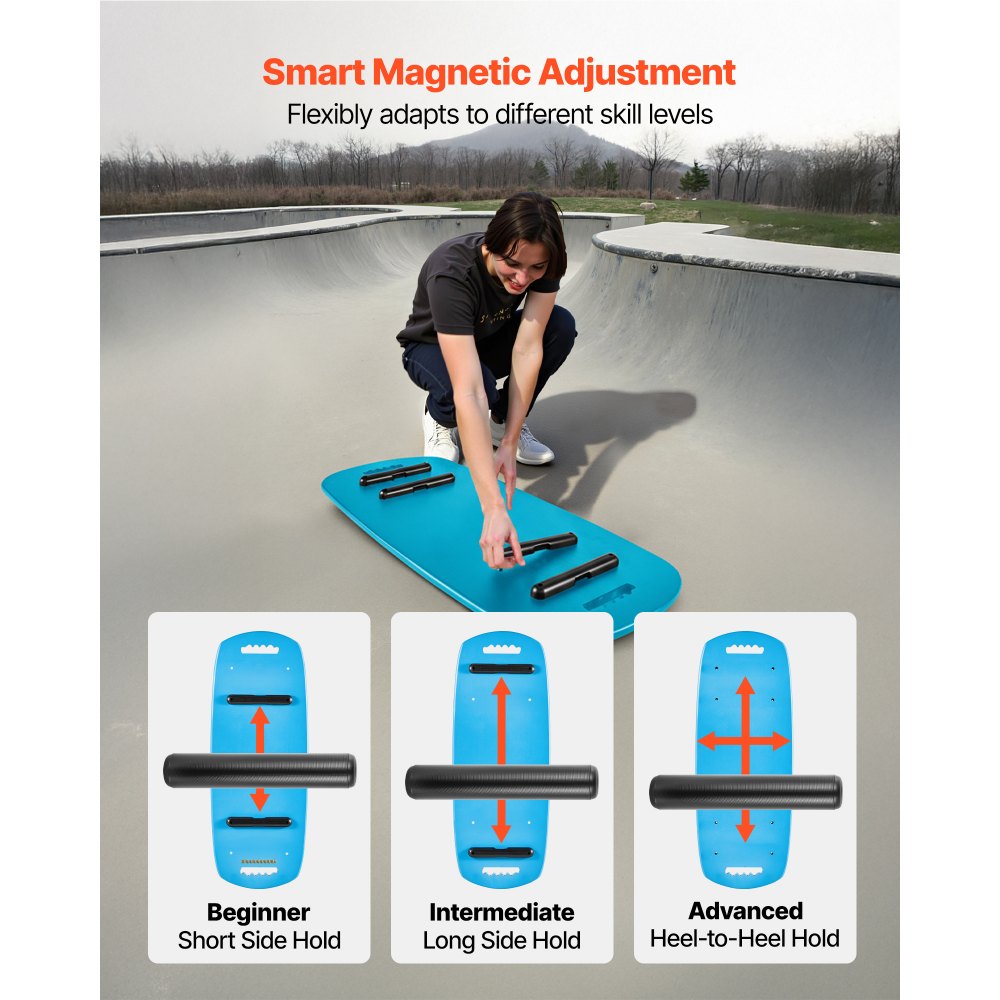 VEVOR Balance Board, Wobble Board Trainer for Adults, Premium Wooden Balance Training Equipment with Roller, Magnetic Stoppers, Storage Rack, for Core Workouts, Surf Trainer & Physical Therapy, Blue