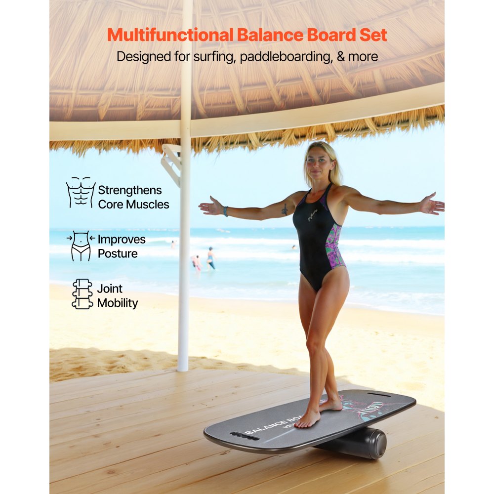 VEVOR Balance Board, 2-in-1 Wobble Board Trainer for Adults, Premium Wooden Balance Training Equipment, with Roller, Magnetic Stoppers, Storage Rack, for Core Workouts, Surf Trainer & Physical Therapy