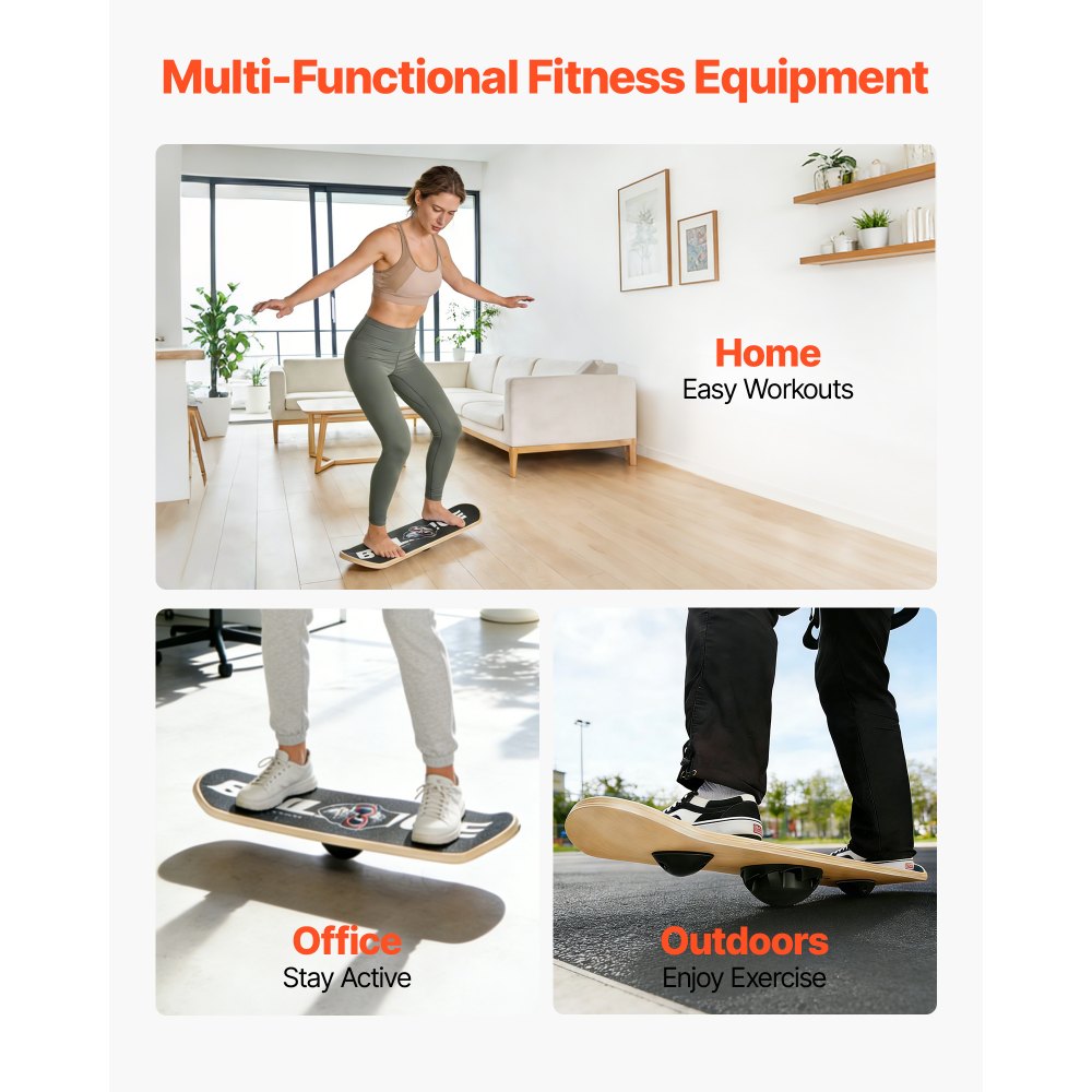 VEVOR Balance Board, Wobble Board Trainer for Adults 3-Level Adjustable Base, Premium Wooden Balance Training Equipment, Slip-Resistant Surface for Core Workout, Standing Desk Exercise, Home Gym, Yoga