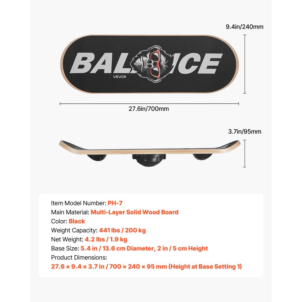 VEVOR Balance Board, Wobble Board Trainer for Adults 3-Level Adjustable Base, Premium Wooden Balance Training Equipment, Slip-Resistant Surface for Core Workout, Standing Desk Exercise, Home Gym, Yoga