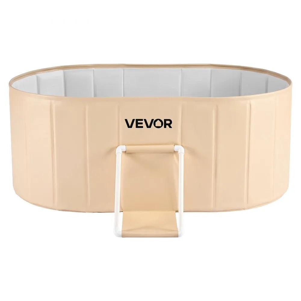 VEVOR Portable Foldable Bathtub 47.2"x23.6"x19.7" Soaking for Adults Beige, for Bathroom Shower Stall, 5-Layer Insulation, Space Saving, Family Hot SPA Ice Bath Tub with 2 Drain Ports, Indoor Outdoor