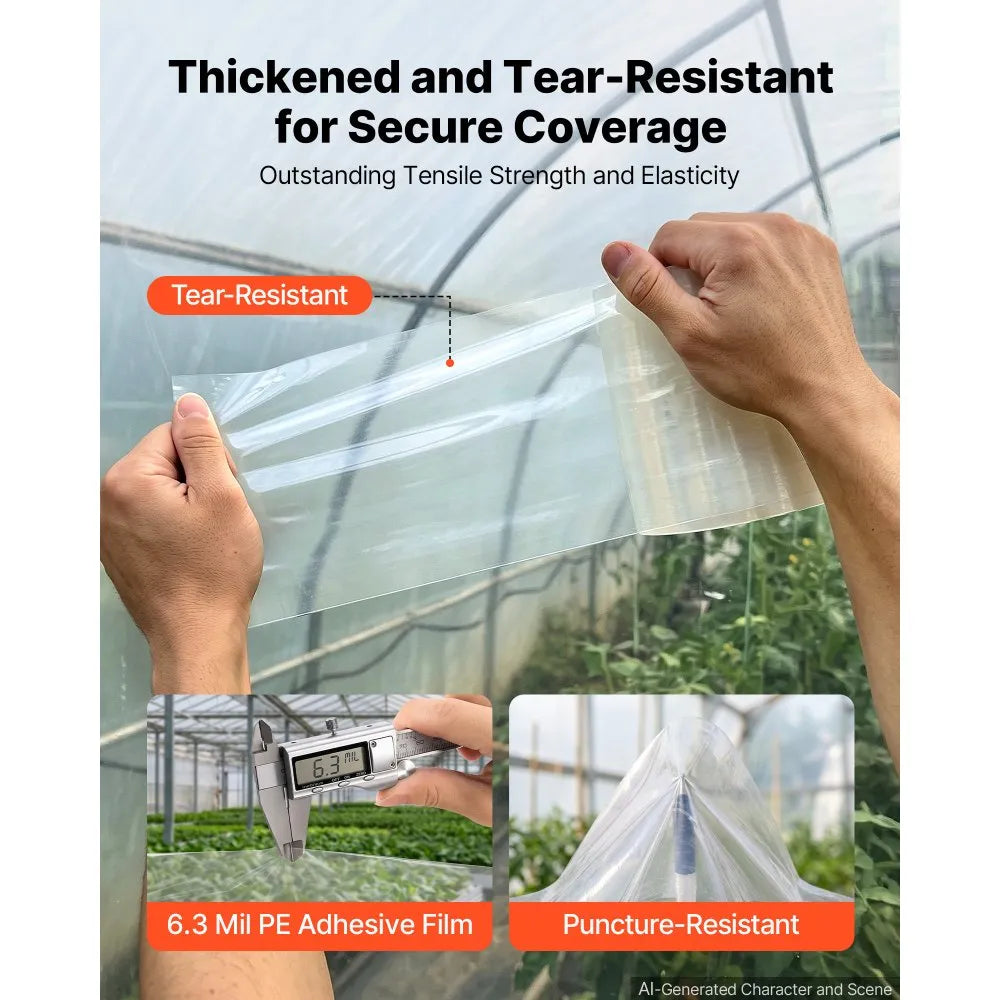 VEVOR Greenhouse Repair Tape 6 in x 108 ft 6.3 Mil Clear Polyethylene Patch, for Plastic Sheeting & Tent Seaming Sealing, Waterproof & Sun-Resistant, Heavy Duty Greenhouse Sheeting Coverings Film Tape