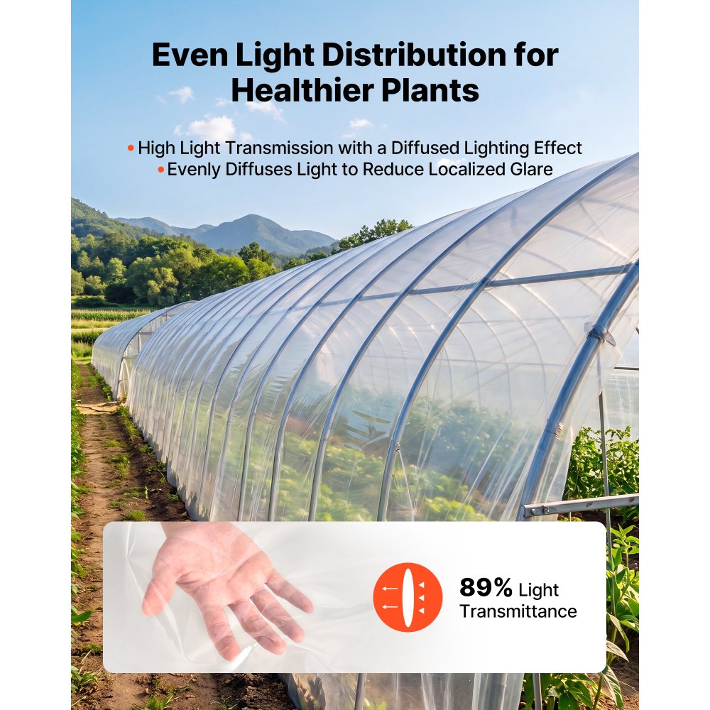 VEVOR Greenhouse Plastic Sheeting 6 x 100 ft 6 Mil Clear Polyethylene Film, for Farms Agriculture Garden Outdoor Plant, Water Sun Frost Wind Dust Resistant, Heavy Duty Thick Winter Hoop House Cover