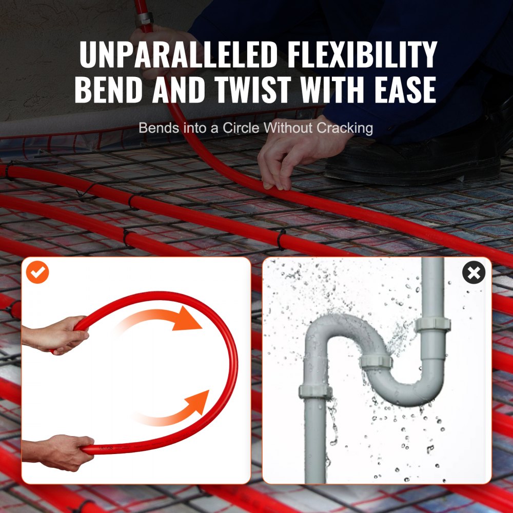 VEVOR PEX Pipe 1/2 Inch, 2 x 100 Feet Length PEX-A Flexible Pipe Tubing for Potable Water, Pex Water Lines for Hot/Cold Water & Easily Restore, Plumbing Applications with Free Cutter, Blue & Red