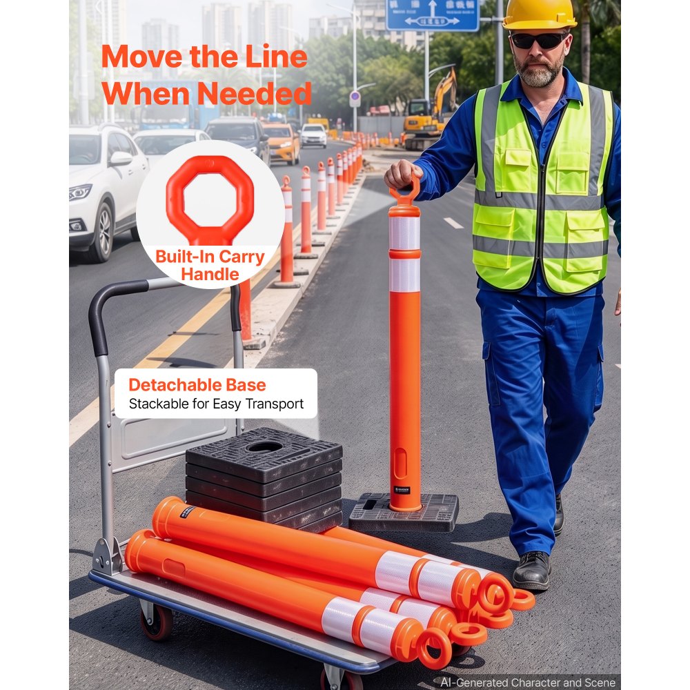 VEVOR Traffic Cones Delineator Posts, 42 Inch 12-Pack Orange Safety Post Cones with 11.8" x 11.8" Weighted Base & Reflective Strips for Parking Lots, Traffic Control, Road Safety, Construction Zones