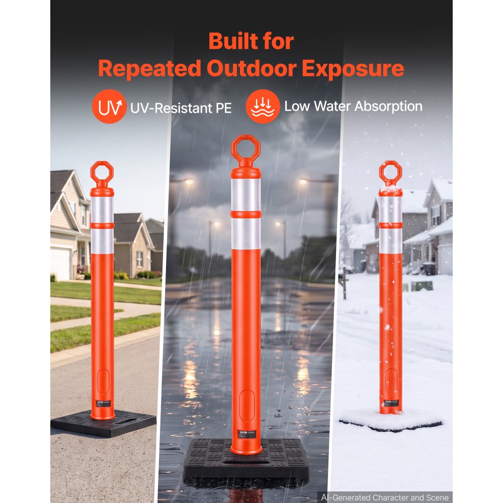 VEVOR Traffic Cones Delineator Posts, 42 Inch 12-Pack Orange Safety Post Cones with 11.8" x 11.8" Weighted Base & Reflective Strips for Parking Lots, Traffic Control, Road Safety, Construction Zones