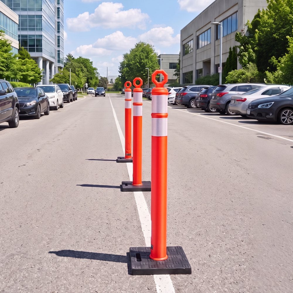 VEVOR Traffic Cones Delineator Posts, 42 Inch 3-Pack Orange Safety Post Cones with 11.8" x 11.8" Weighted Base & Reflective Strips for Parking Lots, Traffic Control, Road Safety, Construction Zones