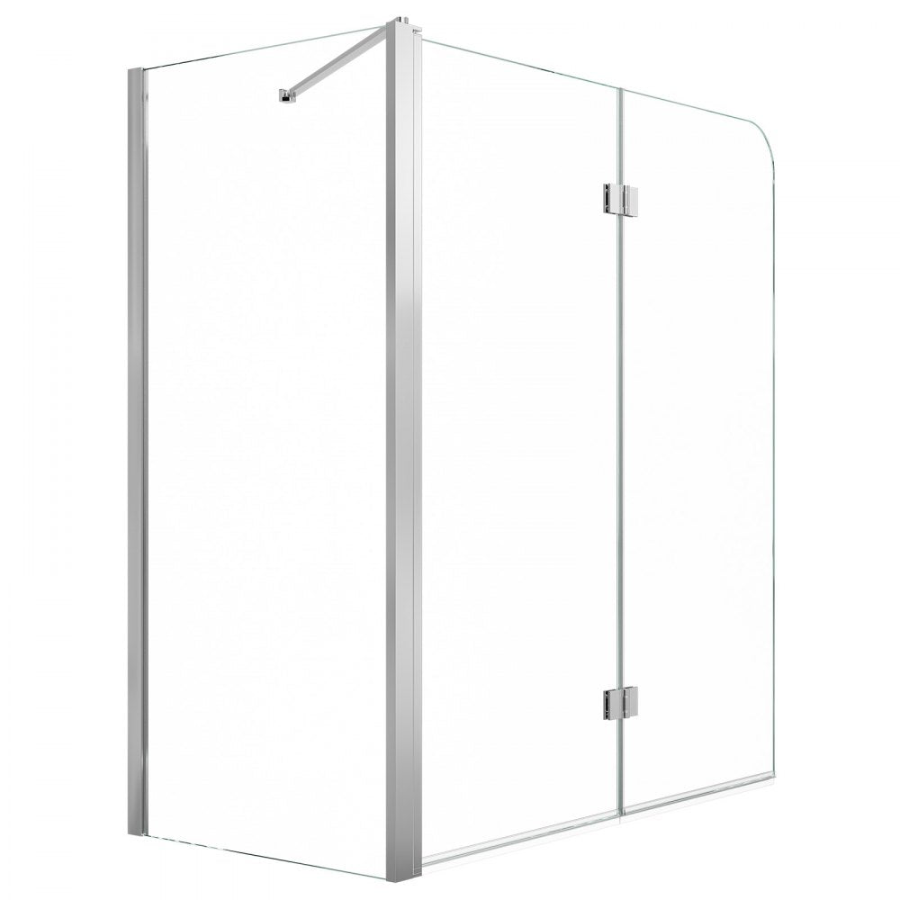 VEVOR Bathtub Shower Door 27.5"/47"W x 55"H Semi-Frameless Bi-Fold Tub Door, 1/4" Clear Tempered Glass, Easy-Clean Nano Coating, 180° Folding, 1 Fixed and 2 Foldable Panels, for Bathroom Tub, Silver
