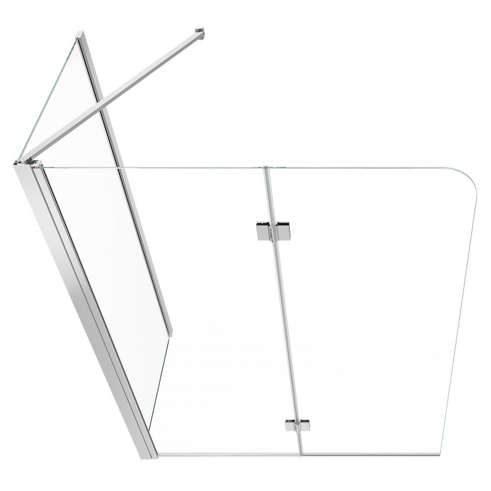 VEVOR Bathtub Shower Door 27.5"/47"W x 55"H Semi-Frameless Bi-Fold Tub Door, 1/4" Clear Tempered Glass, Easy-Clean Nano Coating, 180° Folding, 1 Fixed and 2 Foldable Panels, for Bathroom Tub, Silver