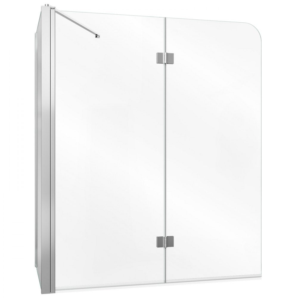 VEVOR Bathtub Shower Door 27.5"/47"W x 55"H Semi-Frameless Bi-Fold Tub Door, 1/4" Clear Tempered Glass, Easy-Clean Nano Coating, 180° Folding, 1 Fixed and 2 Foldable Panels, for Bathroom Tub, Silver
