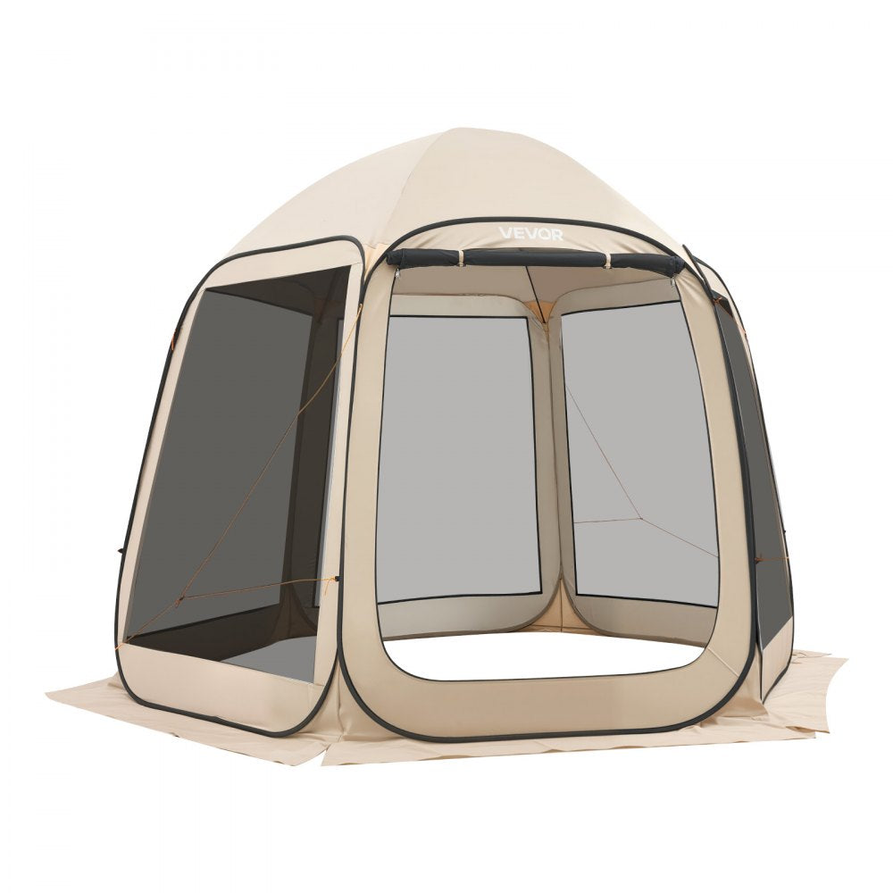 VEVOR Screen House Tent, 10 x 9.2 ft, 4-8 Person Pop Up Screen Tent, Portable Screened in Canopy with Carry Bag, Netting Sides, Ground Stakes, for Garden, Patio, Backyard, Outdoor Activities, Beige