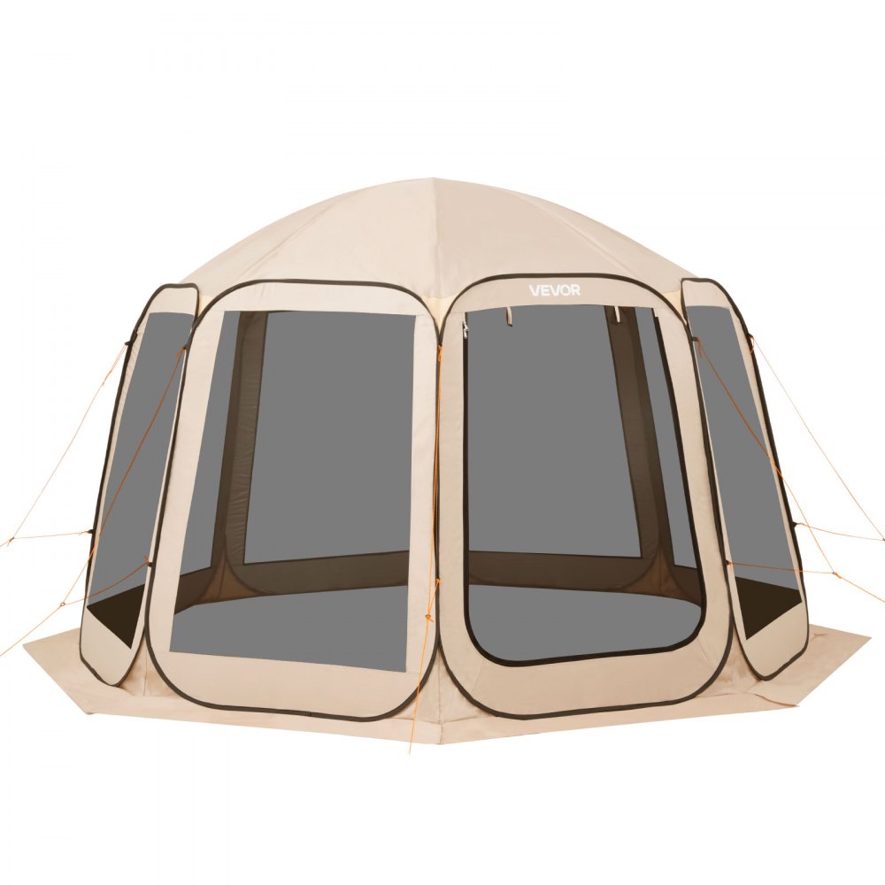VEVOR Screen House Tent, 12 x 11 ft, 10-12 Person Pop Up Screen Tent, Portable Screened in Canopy with Carry Bag, Netting Sides, Ground Stakes, for Garden, Patio, Backyard, Outdoor Activities, Beige