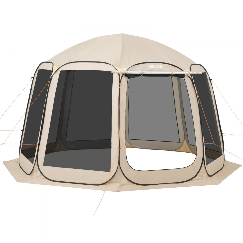 VEVOR Screen House Tent, 12 x 11 ft, 10-12 Person Pop Up Screen Tent with Extended Awning, Portable Screened in Canopy with Carry Bag, Netting Sides, for Patio, Backyard, and Outdoor Activities, Beige