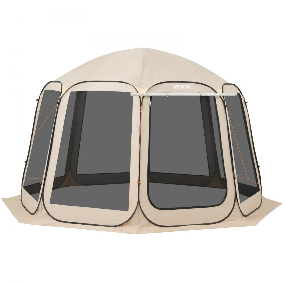VEVOR Screen House Tent, 12 x 11 ft, 10-12 Person Pop Up Screen Tent with Extended Awning, Portable Screened in Canopy with Carry Bag, Netting Sides, for Patio, Backyard, and Outdoor Activities, Beige