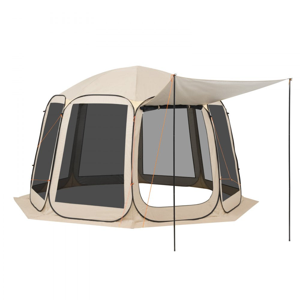 VEVOR Screen House Tent, 12 x 11 ft, 10-12 Person Pop Up Screen Tent with Extended Awning, Portable Screened in Canopy with Carry Bag, Netting Sides, for Patio, Backyard, and Outdoor Activities, Beige