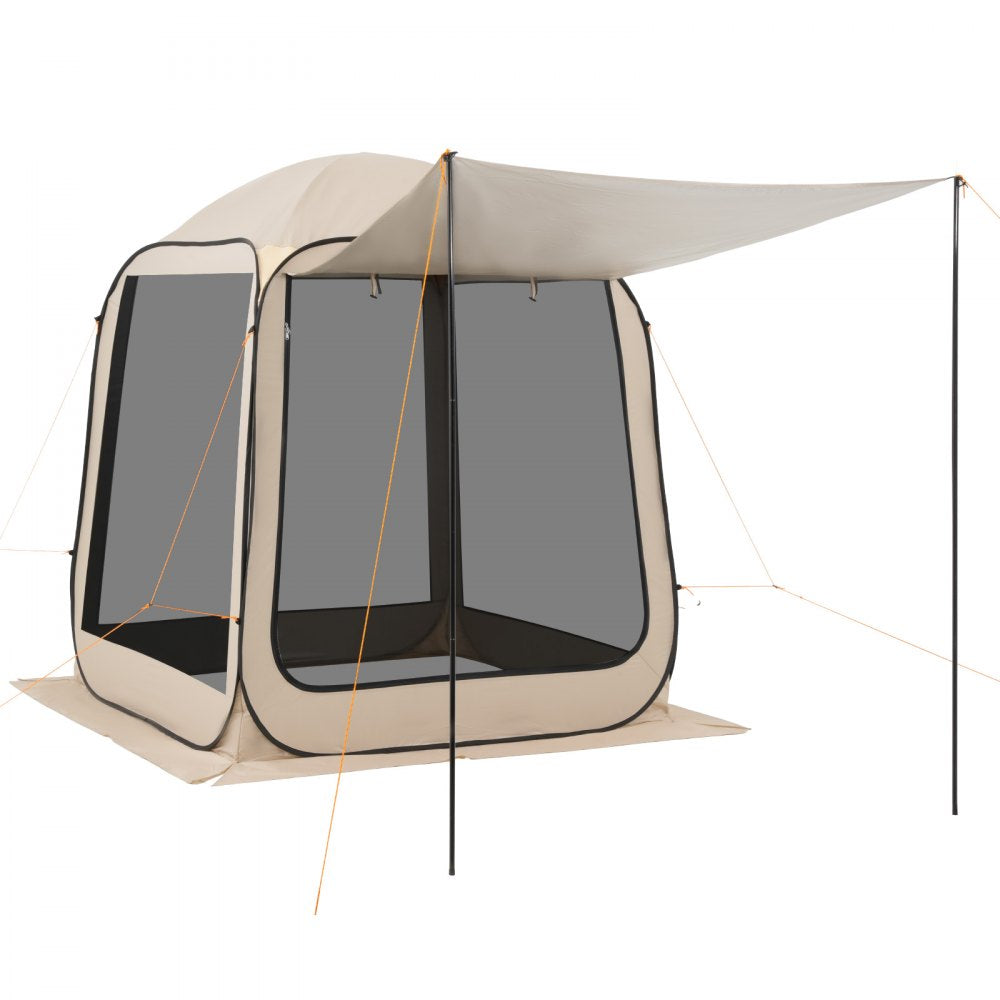 VEVOR Screen House Tent, 6 x 6 ft, 4-6 Person Pop Up Screen Tent with Extended Awning, Portable Screened in Canopy with Carry Bag, Netting Sides, for Patio, Backyard, and Outdoor Activities, Beige