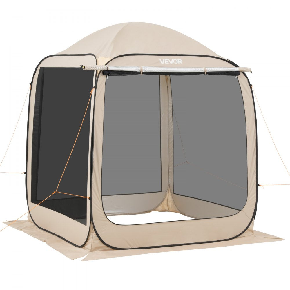 VEVOR Screen House Tent, 6 x 6 ft, 4-6 Person Pop Up Screen Tent with Extended Awning, Portable Screened in Canopy with Carry Bag, Netting Sides, for Patio, Backyard, and Outdoor Activities, Beige