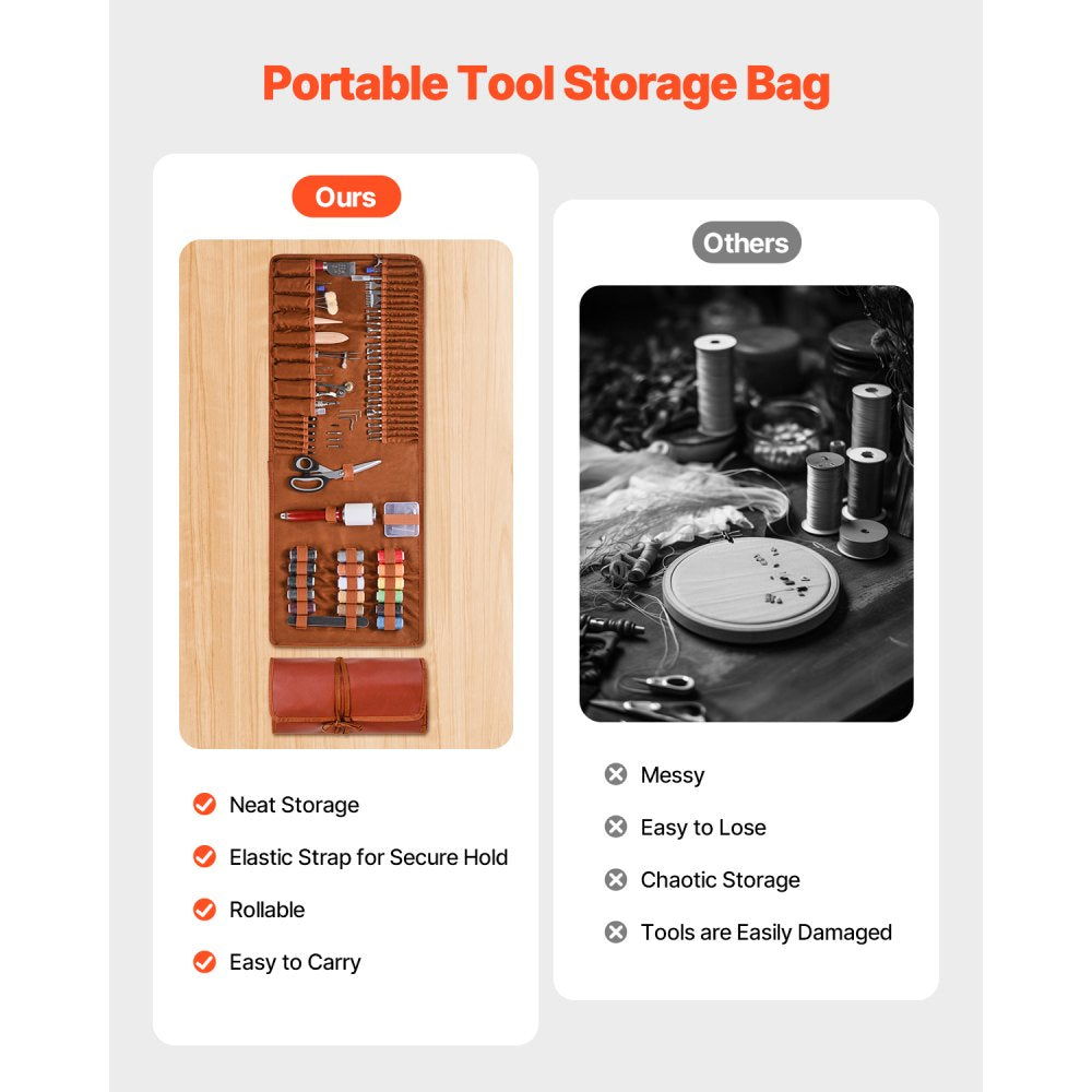 VEVOR Leather Working Tools Kit, 92 PCS Leather Craft Tools with Portable Leather Storage Bag, Engraving Punching Sewing Stamping Sanding Tools, Ideal for Beginners DIY Enthusiasts and Professionals
